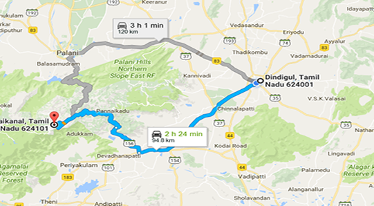 dindigul-to-kodaikanal-route-map