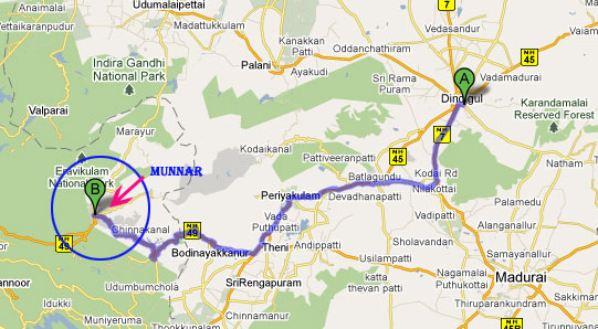 dindigul-to-munnar-route-map